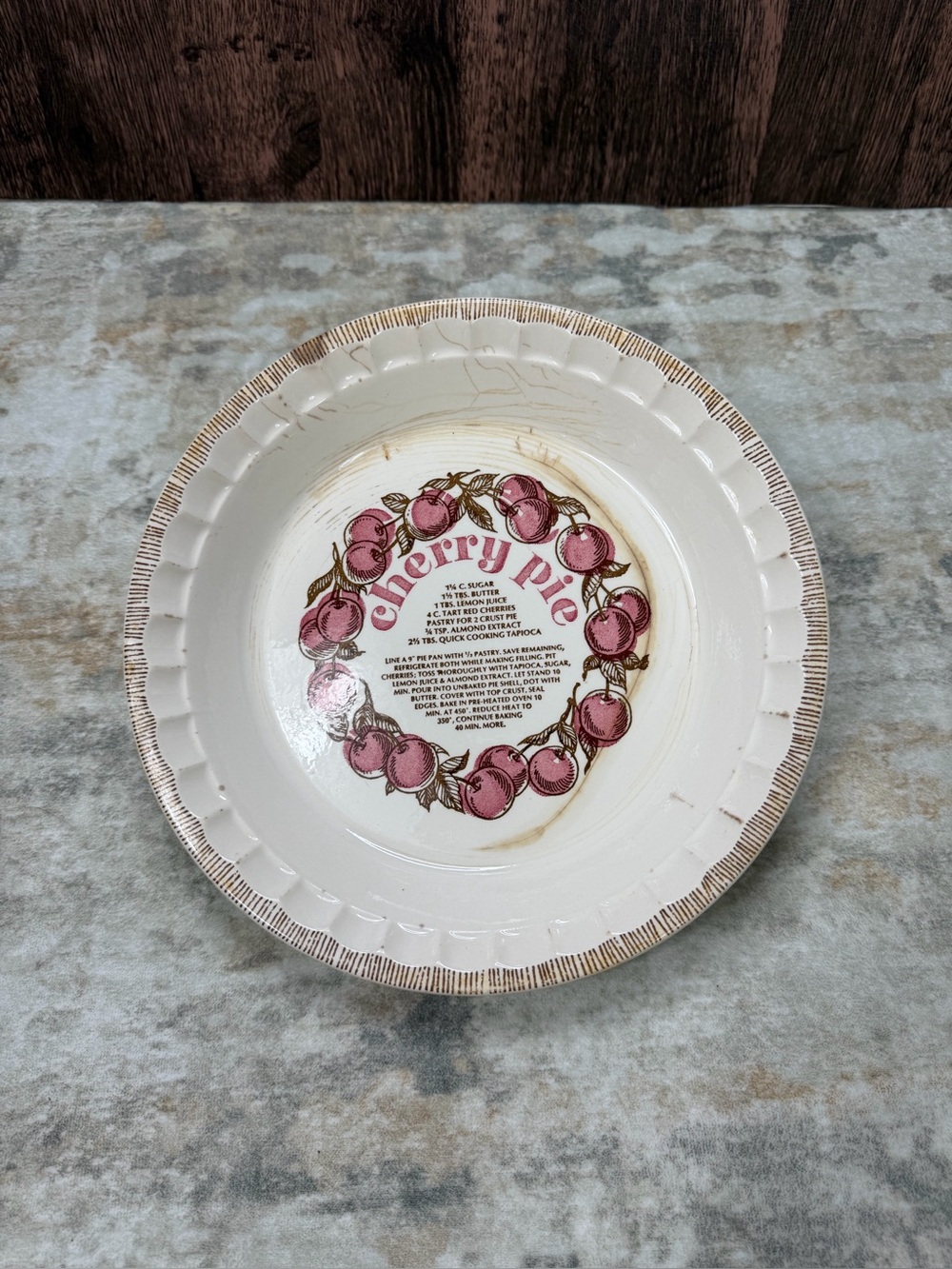 Vintage Country Harvest Cherry Pie Recipe Pie Plate Baking Dish Sebring Ohio